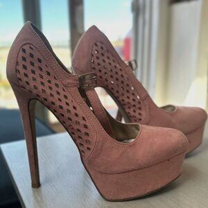 🌸 Pink Suede Cutout Platform Heels | Stiletto Pumps | Size 8